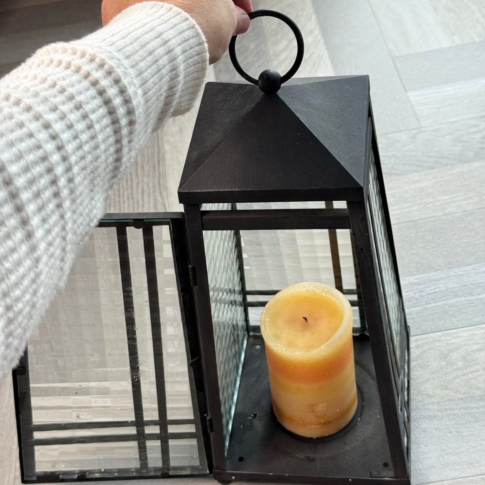 PartyLite Black Metal Mission Style Glass Candle Lantern Farmhouse Ambient Light - Picture 7 of 8